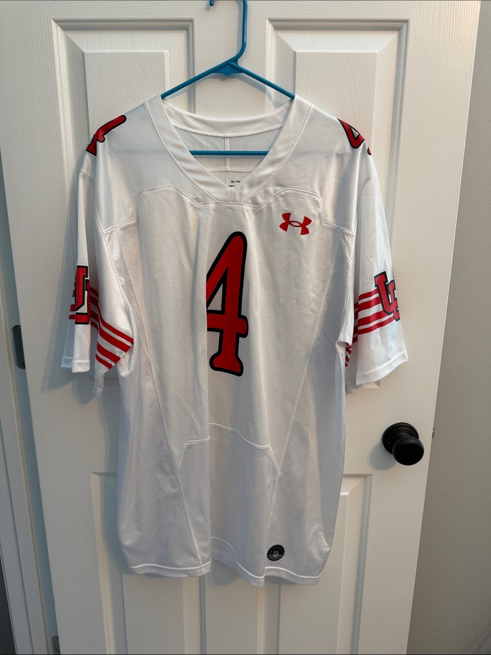 Under Armour White Football Jersey with Red Number 4